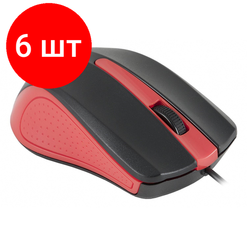 Комплект 6 штук, Мышь компьютерная Oklick 225M USB черный/красный компьютерная мышь oklick 615mw черный красный