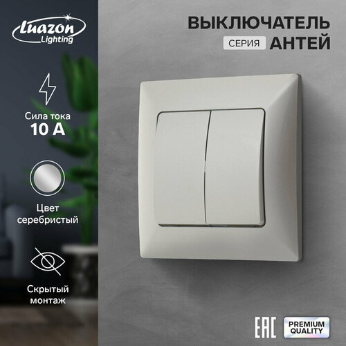 Выключатель Luazon Lighting Антей, 10 А, 2 клавиши, скрытый, серебристый светодиодная фигура luazon lighting олень серебристый 25х30х10см аах3 т бел