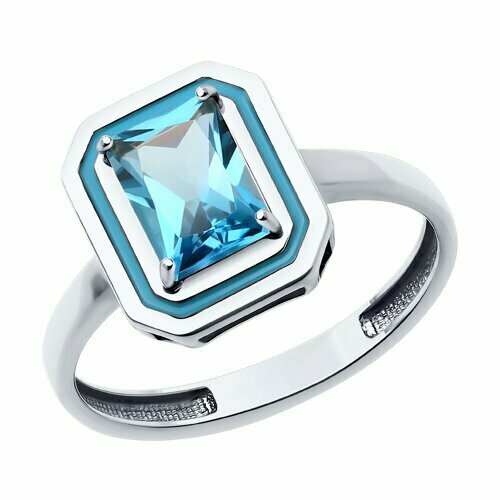 фото Кольцо diamant online, белое золото, 585 проба, эмаль, топаз, размер 18