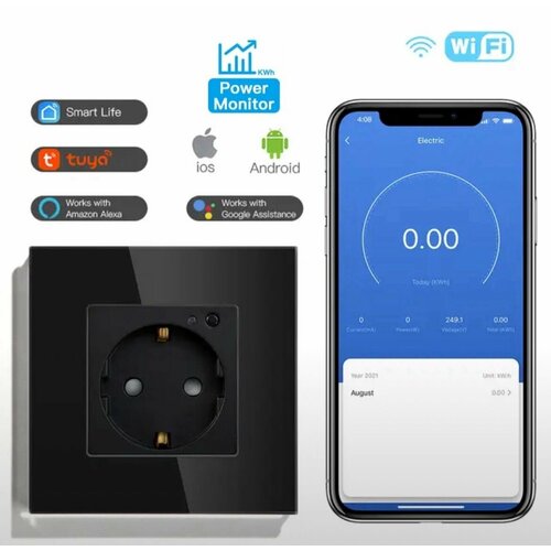 Умная розетка Wi-Fi мониторингом расхода электроэнергии с голосовым управление Яндекс станцией Алисой Марусей