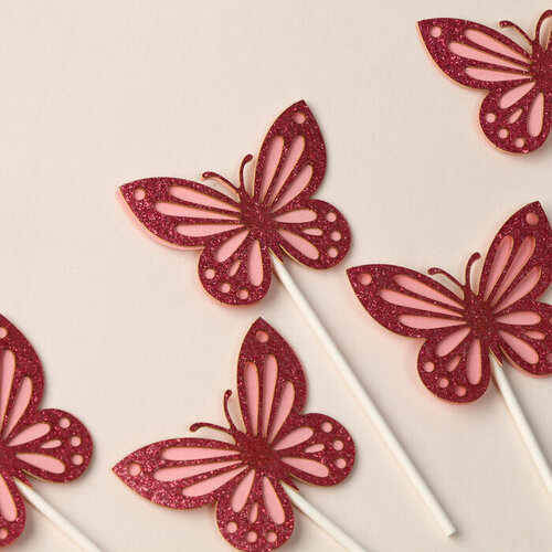 Набор для украшения Блестящие бабочки, набор 5 шт, цвет розовый