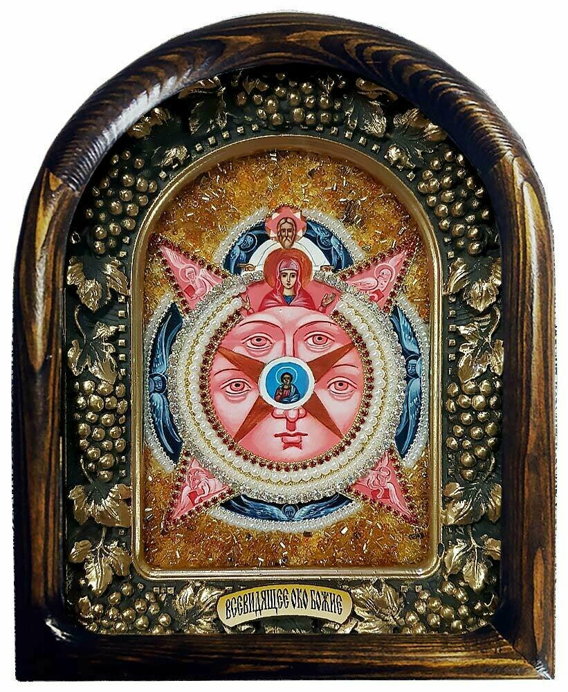 Икона Всевидящее Око Божие из бисера и натуральных камней, ручная работа, 11х14 см