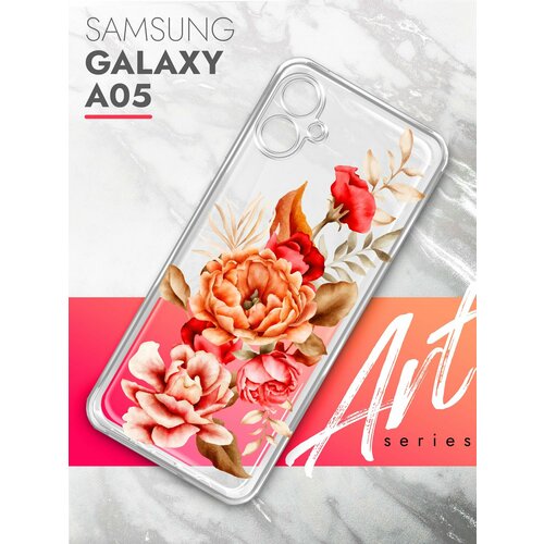 Чехол на Samsung Galaxy A05 (Самсунг Галакси А05), прозрачный силиконовый с защитой (бортиком) вокруг камер, Brozo (принт) Ржавый Пион чехол на samsung galaxy a05 самсунг галакси а05 прозрачный силиконовый с защитой бортиком вокруг камер brozo принт корги в пончике