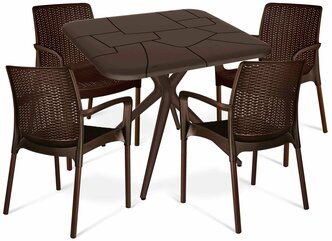 Стол и стулья для кухни, стол квадратный и 4 кресла, Обеденная группа для кухни стол и стулья, из пластика, набор садовый, коричневый