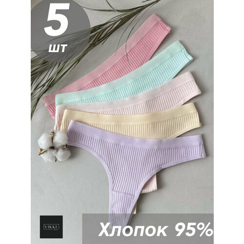 фото Трусы vikki., 5 шт., размер 44-46, коралловый, желтый, розовый, голубой, фиолетовый