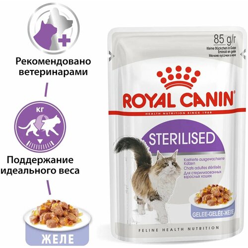 Влажный корм желе для кошек Royal Canin Sterilised (Стерилайзд) для стерилизованных кошек в возрасте от 1 до 7 лет, 28x0.085кг