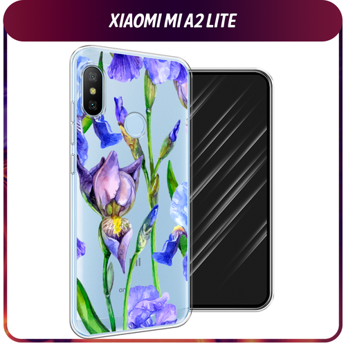 Силиконовый чехол на Xiaomi Redmi 6 Pro/6 Plus/Mi A2 Lite / Сяоми Редми 6 Про/6 Плюс/Ми A2 Лайт Синие ирисы, прозрачный силиконовый чехол на xiaomi redmi 6 pro 6 plus mi a2 lite сяоми редми 6 про 6 плюс ми a2 лайт черный карбон