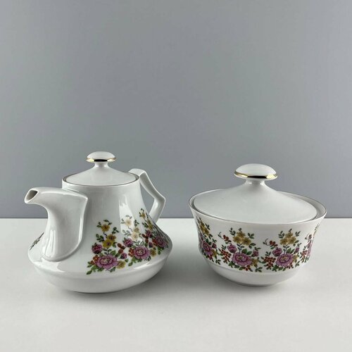 Винтажный чайный набор заварочный чайник сахарница Маленький сюрприз Фарфор Henneberg Porzellan 1777 ГДР 1970-е 6000₽