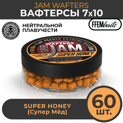 Вафтерсы FFEM JAM AJIKA WAFTERS Super Honey 7x10 мм Мёд, 50 мл (60 штук) / Бойлы насадочные нейтральные / вафтерс / сбалансированные вафтерсы ffem jam ajika wafters pineapple 7x10 мм ананас 50 мл 60 штук бойлы насадочные нейтральные вафтерс сбалансированные