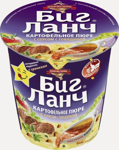 Изображение товара Упаковка 24 штуки Пюре картофельное Биг Ланч курица+соус (стак) 50г