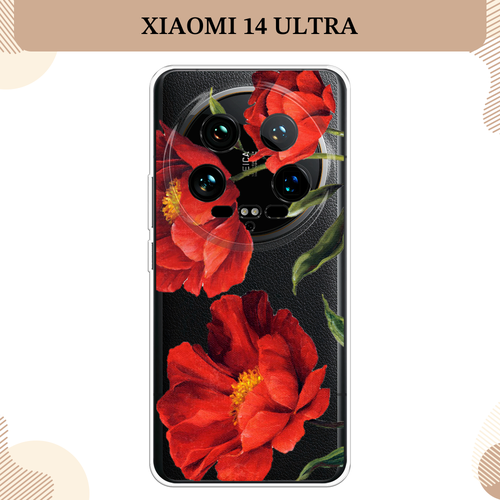 Силиконовый чехол Красные маки на Xiaomi 14 Ultra / Сяоми 14 Ультра, прозрачный силиконовый чехол на xiaomi 14 ultra сяоми 14 ультра дикие полевые цветы прозрачный
