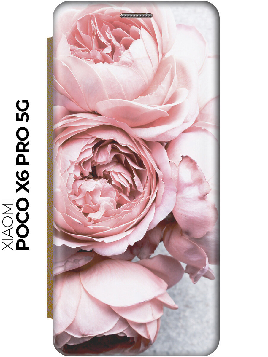 Чехол-книжка на Xiaomi Poco X6 Pro 5G / Сяоми Поко Х6 Про 5г с рисунком "Нежность" золотой