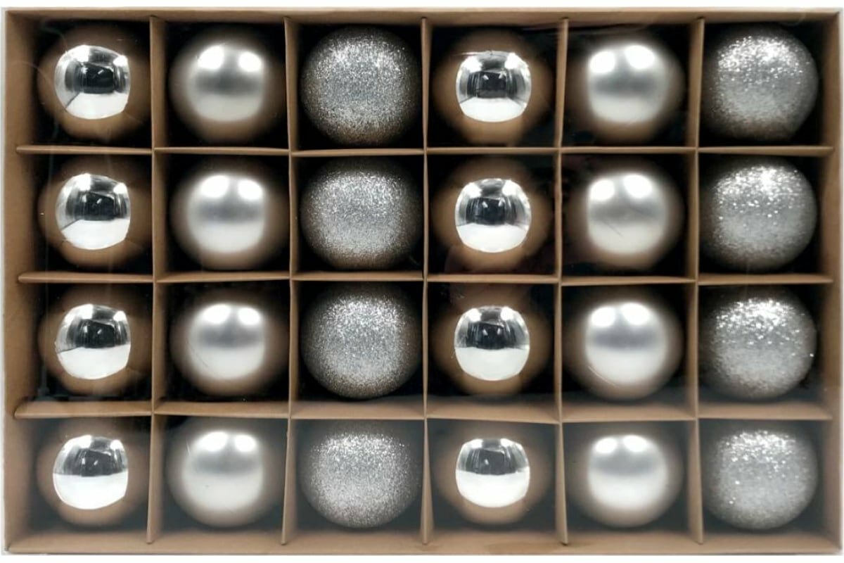 Набор елочных шаров Winter Glade пластик, 6 см, 24 шт, серебряный микс 6024G002