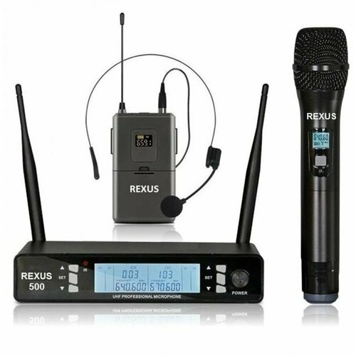 Беспроводной микрофон REXUS KM-500 MIX c ручным и головным микрофонами для вокала 12490₽