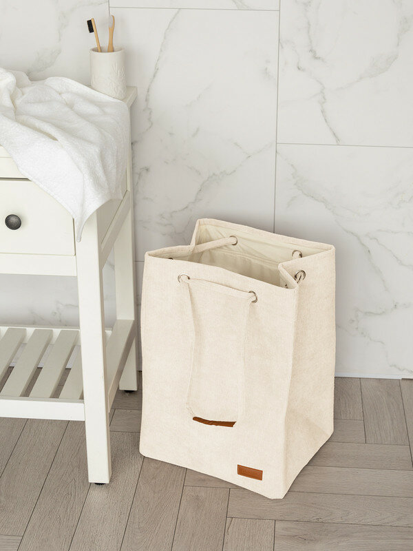 фото Корзина для белья DeNASTIA вельвет NEW, 35x30x50, молочный