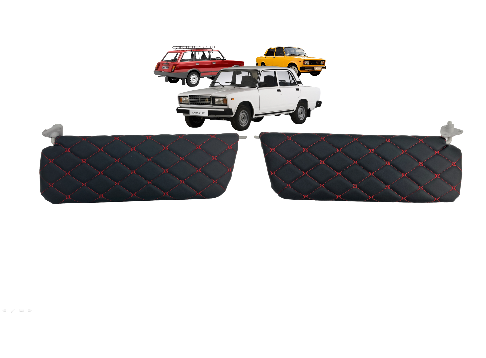 фото Чехлы на козырьки ВАЗ 2104, 2105, 2107 (к-т) декоративный черный ромб, красная нить