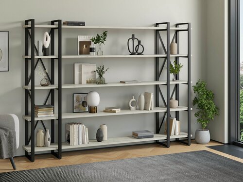 Изображение товара Стеллаж Айсберг Лофт 240х182-4 v3 с полками черный/дуб крафт белый