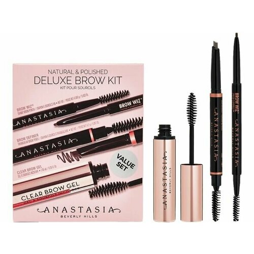 Набор для бровей Anastasia Beverly Hills Natural&Polished Deluxe Medium Brown lerato cosmetic brow lamination kit in 3 steps brow lift kit professional brow lamination for salon and home for women professional brow kit fo