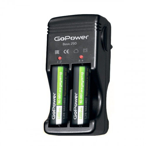 Зарядное устройство для аккумуляторов GoPower Gopower Basic 250 Ni-MH/Ni-Cd 4 слота (00-00015345)