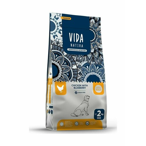 Vida Nativa - Сухой корм для взрослых собак средних и крупных пород, с курицей и черникой (2 кг)