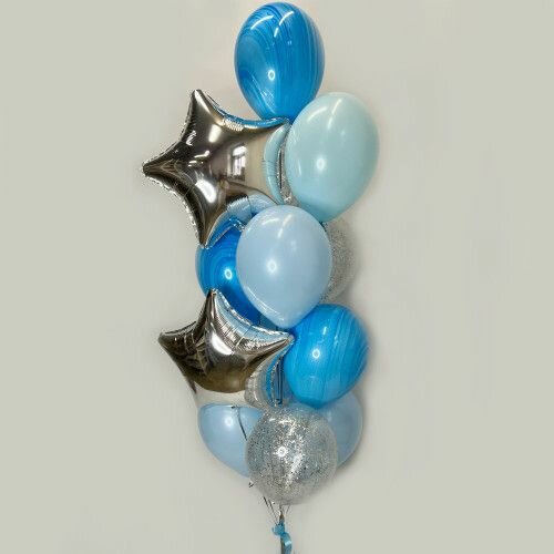 Воздушные шары с гелием, голубой фонтан, 11 шаров