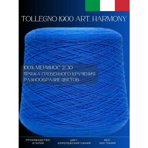 100% Меринос Пряжа из Италии Tollegno 1900 Harmony Королевский синий