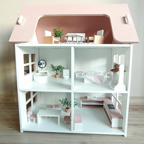 Кукольный Домик с Мебелью Игрушечный Деревянный для Девочек деревянная игрушка кукольный дом домик для кукол набор для творчества с красками