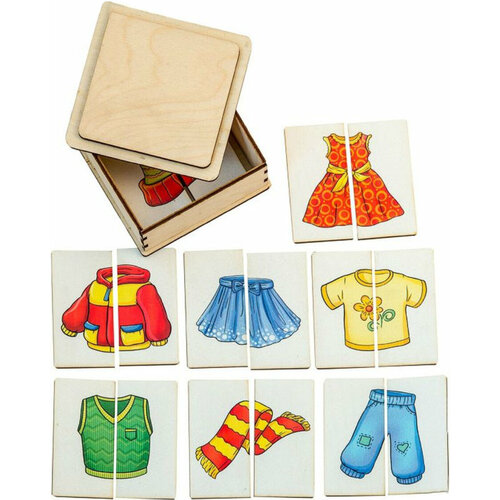 Разрезные картинки-половинки Smile Decor Одежда, деревянный пазл для детей