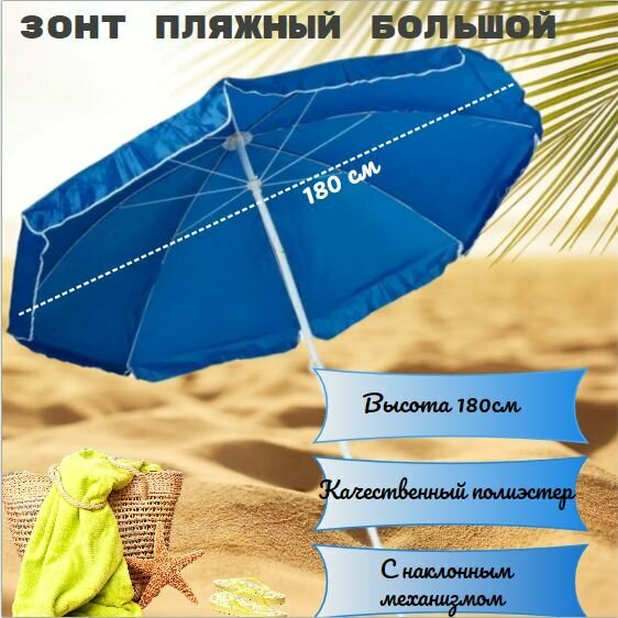 Зонт пляжный с наклоном для сада 180см полиэстер синий