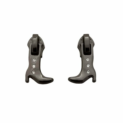 Бегунок для обувных молний, 10 шт, Тип 7, на витую пластиковую молнию, чёрный никель со стразами