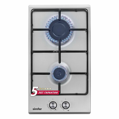 Газовая варочная панель Simfer 30см электроподжиг нержавеющая сталь комплект жиклеров для баллонного газа 5 лет гарантии серый 1128900₽
