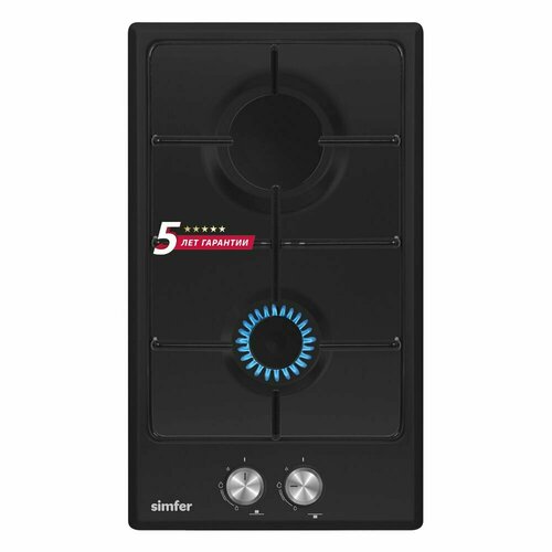 Газовая варочная панель Simfer 30см электроподжиг эмалированная сталь комплект жиклеров для баллонного газа 5 лет гарантии черный 1261200₽