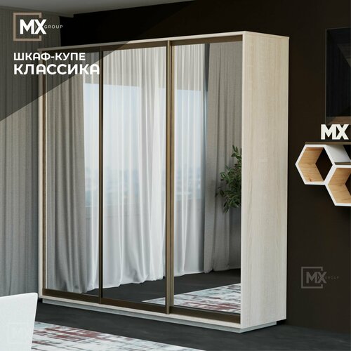 Шкаф-купе ЛофтКлассика Дуб сономазеркальный ЛДСП профиль бронза с полками для дома дачи спальни гостиной прихожей дачи спальни гостиной прихожей 2100х2400х600 мебельный РАЙ 34970₽