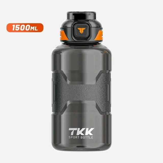 Спортивная фитнес бутылка фляга для воды TKK Premium из тритана с трубочкой, 1500 мл, чёрная