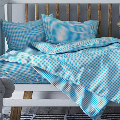 Комплект постельного белья Детский в кроватку Galtex Клеточка бирюзовый