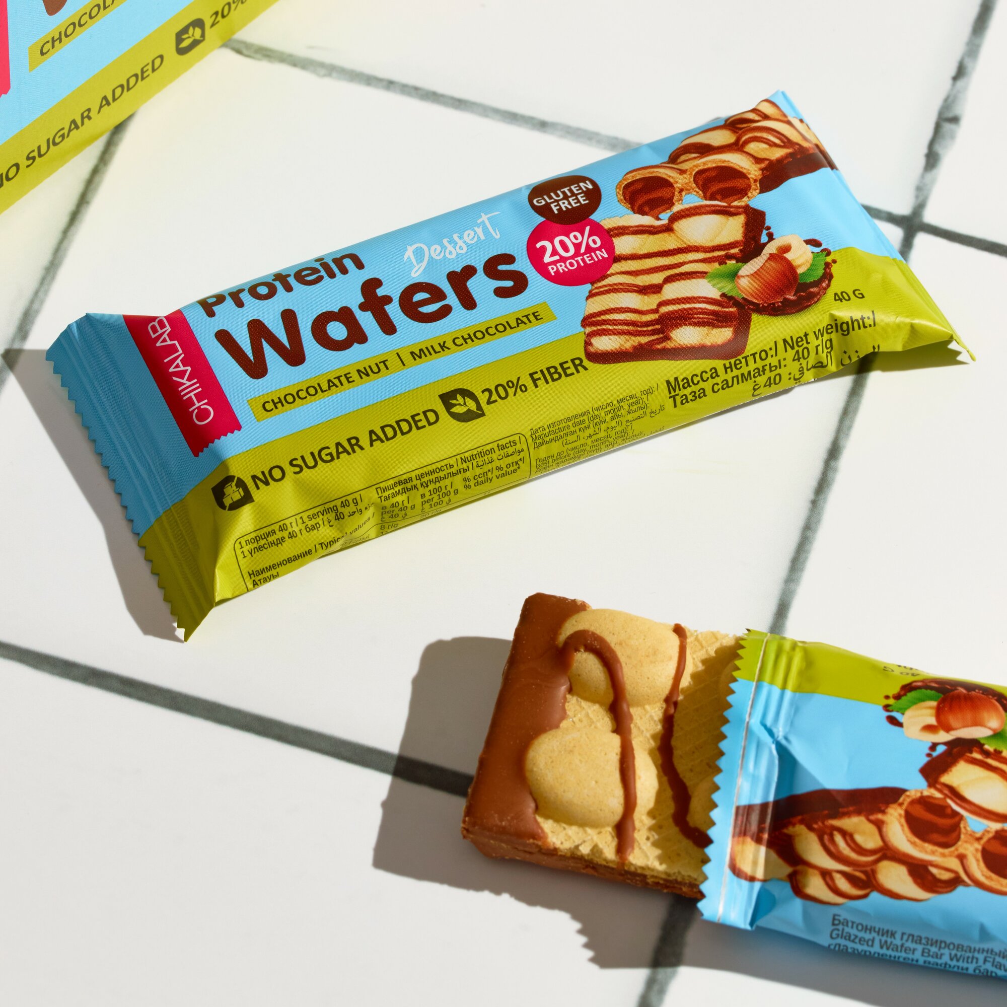 Protein Wafers Протеиновые батончики CHIKALAB - вафли без сахара, без глютена, 12шт х 40г — фото 1