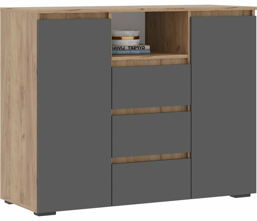 фото Комод Woodville Элла КМ 01 серый графит 0162 / дуб крафт золото