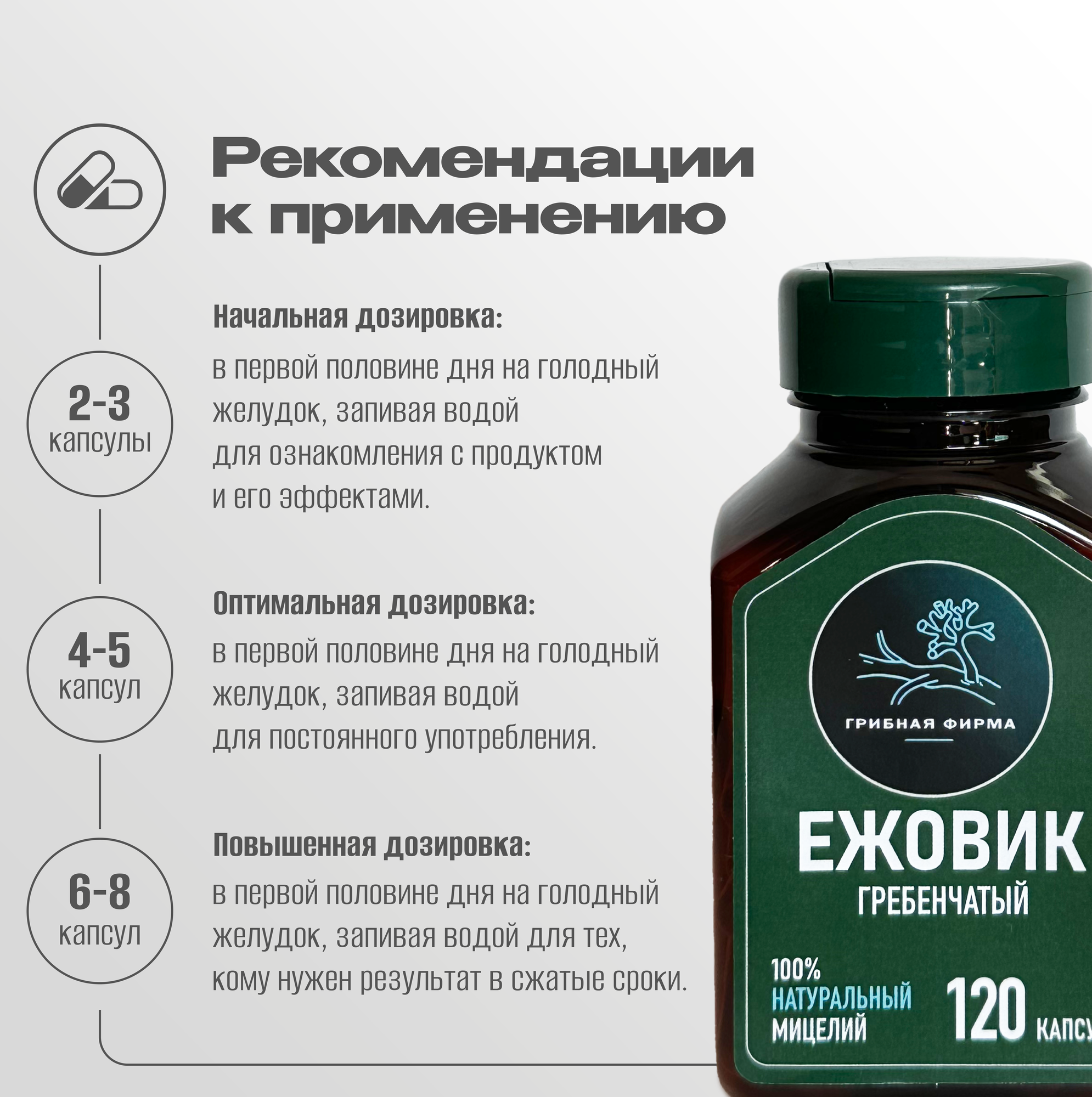 Ежовик Гребенчатый (Ежевик) в капсулах 120 шт / курс на месяц / Природный ноотроп / банка — фото 1