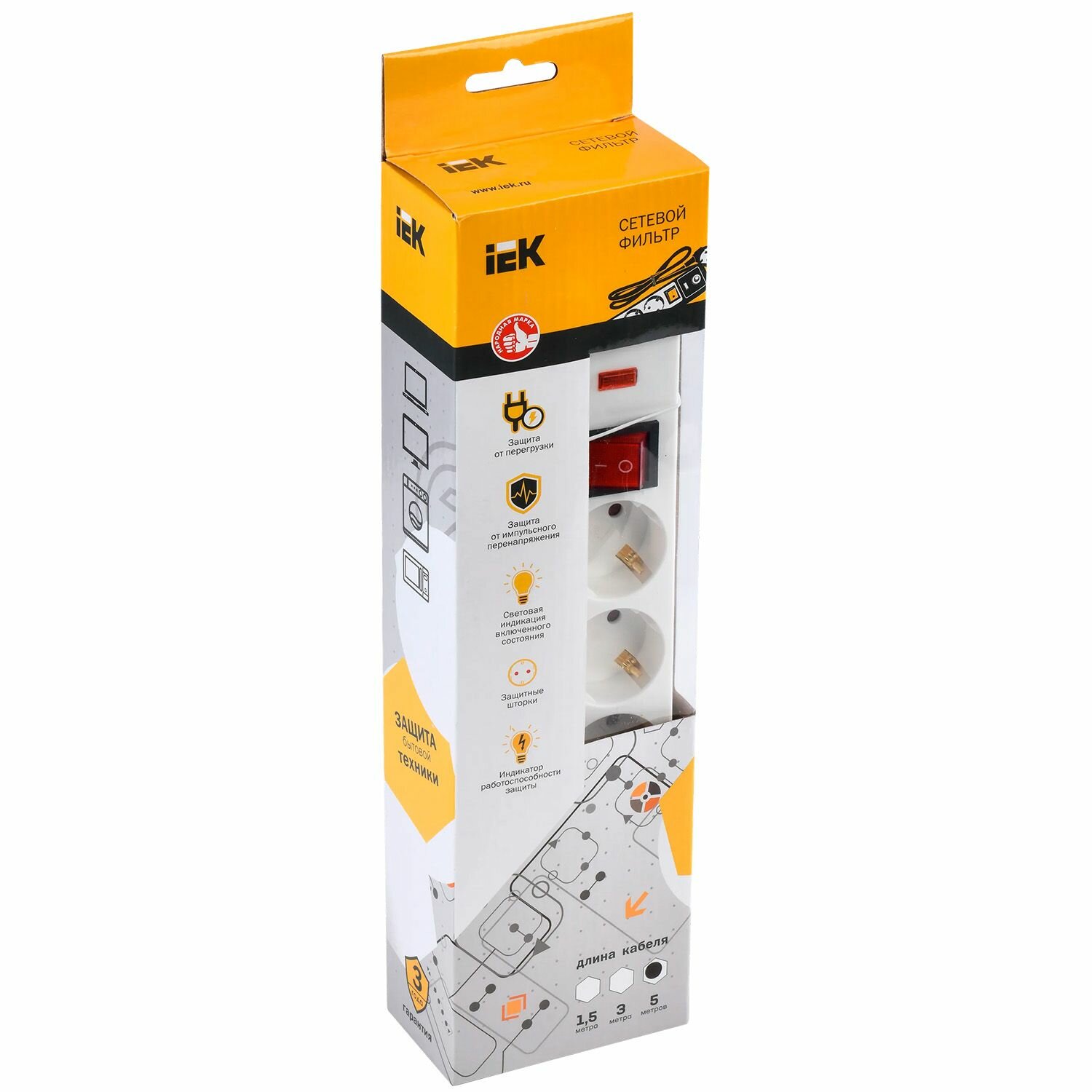 Сетевой фильтр IEK СФ-05К-выкл, 3,5 кВт, 16 А, с заземлением, с кнопкой, 5 розеток, 5 м, б - фото №13