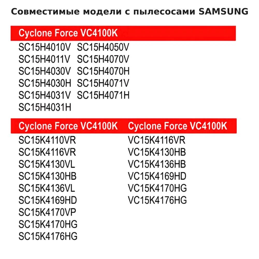 Набор фильтр для пылесоса Samsung Cyclone Force серия SC15H40, SC15K41 тип DJ97-01962A + DJ63-01467A (VCA-VM40P)