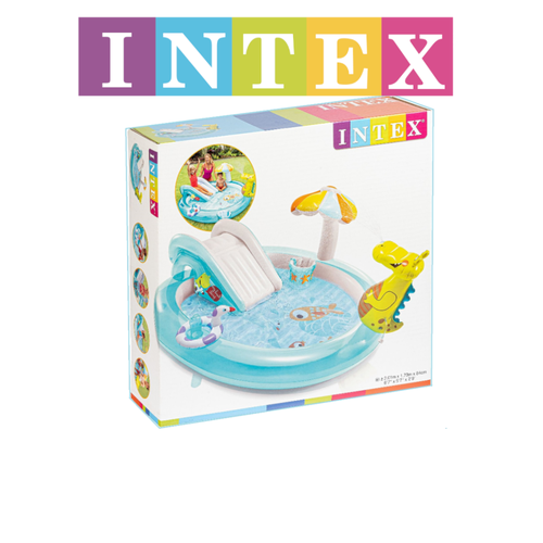 бассейны intex игровой центр бассейн рыбалка Бассейн Intex детский надувной Аллигатор с горкой и игрушками 201х170х84 Голубой 40 см / интекс