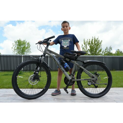 Велосипед горный Richiesto 24 алюминиевый Подростковый детский Унисекс зеленыйсерый матовый 24500₽