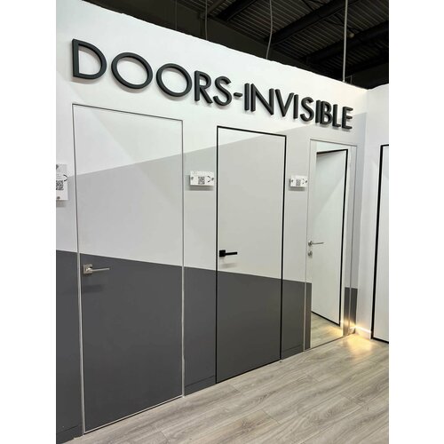 Двери скрытого монтажа Invisible, распашные, МДФ, обратное открывание, белые, серебристые, 800x2000x59мм