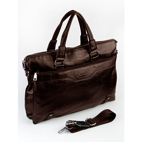 Сумка мессенджер HIDEON, фактура лаковая, коричневый