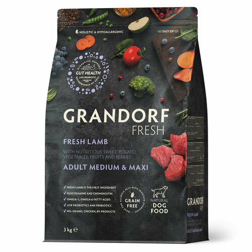 Grandorf Fresh Dog Adult Medium&Maxi беззерновой корм для взрослых собак средних и крупных пород Ягненок с бататом, 3 кг.