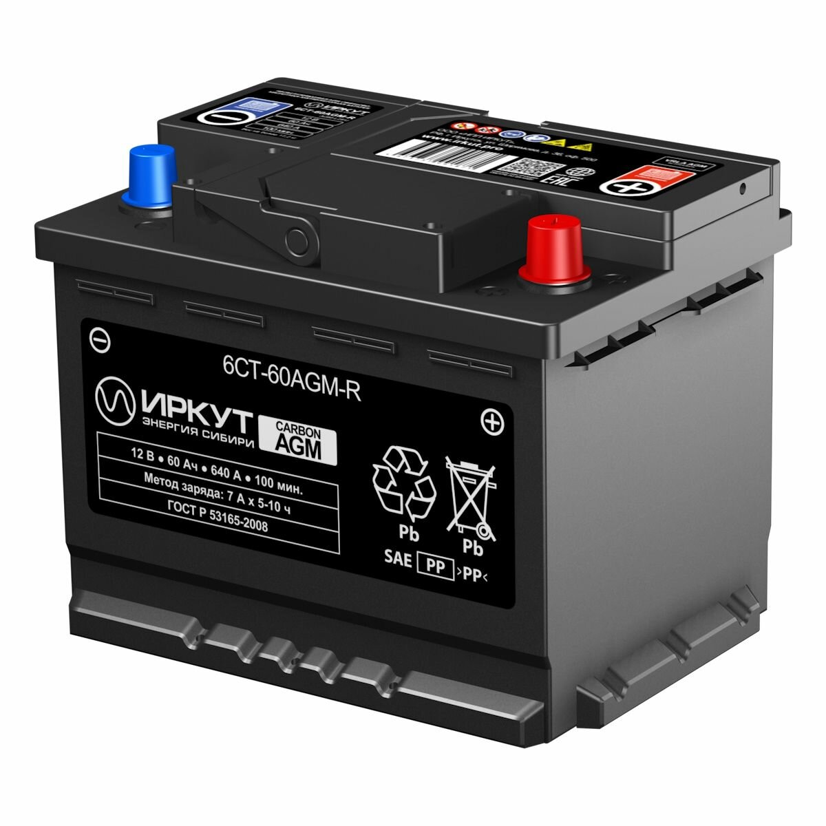Аккумулятор иркут AGM 60R (12В 60Ач 680А 242х175х190 мм) обратная пол.