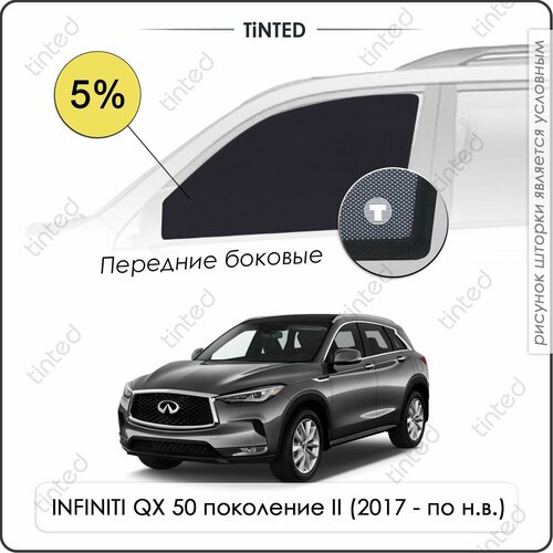 Шторки на автомобиль солнцезащитные INFINITI QX 50 2 Кроссовер 5дв. (2017 - по н. в.) на передние двери 5%, сетки от солнца в машину инфинити КУ Х 50, Каркасные автошторки Premium