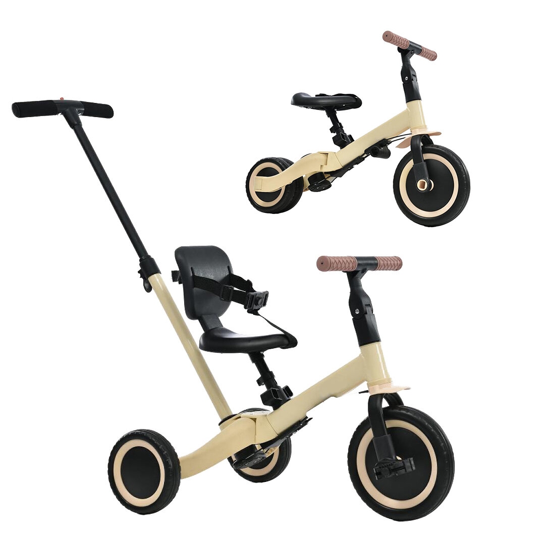 R-Wings Детский беговел-велосипед 4в1 с родительской ручкой, бежевый - TR007-BEIGE