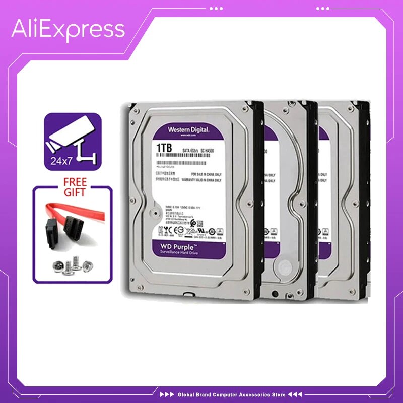Внутренний жесткий диск WD Purple, 4 ТБ, 3,5 дюйма, 64 Мб кэш-памяти, SATA III, 6 Гб/с, 1 ТБ, 2 ТБ, 3 ТБ