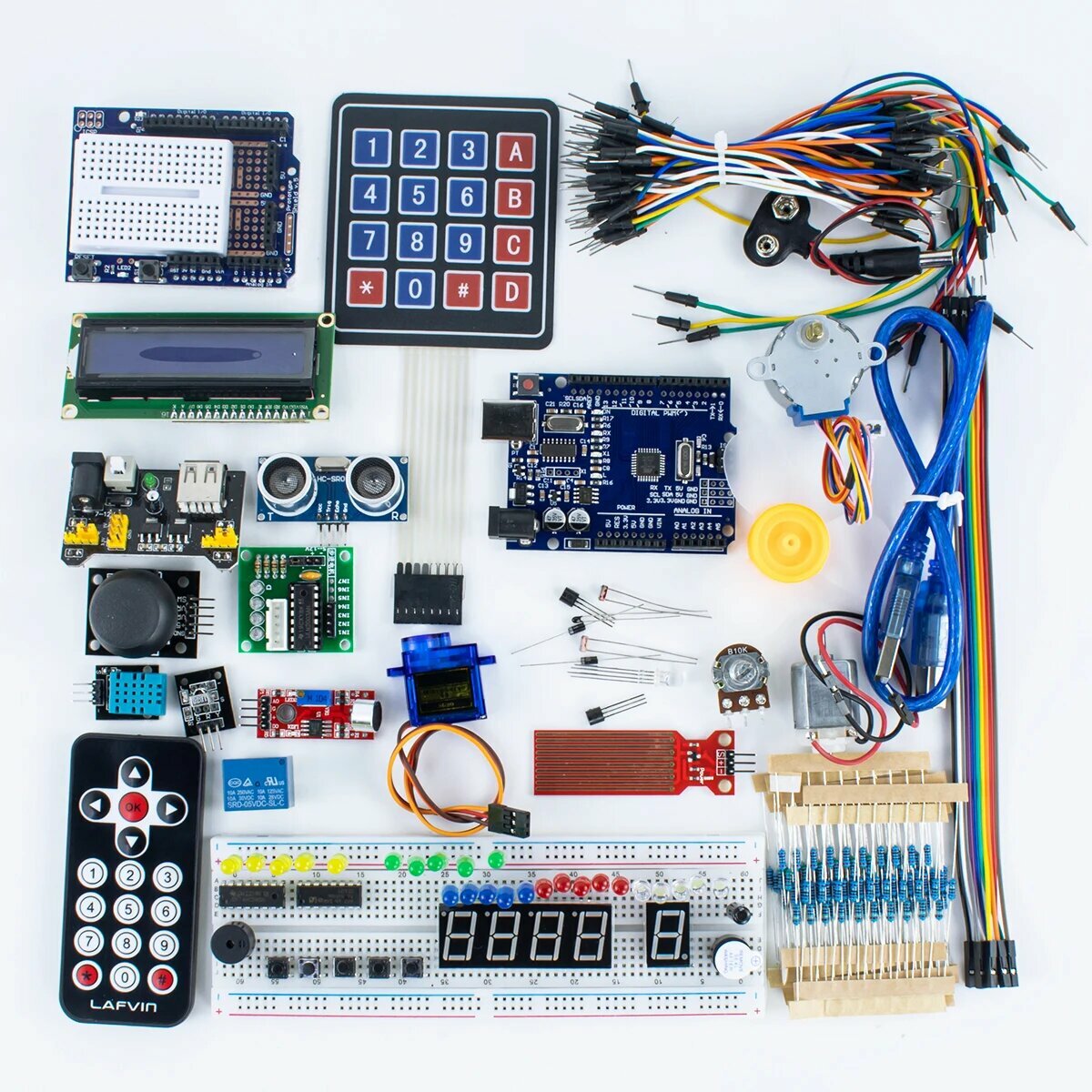LAFVIN супер стартовый комплект для Arduino UNO набор R3 макетная плата/шаговый двигатель/SG90 сервопривод/1602 LCD/перемычка провода/учебник — фото 1
